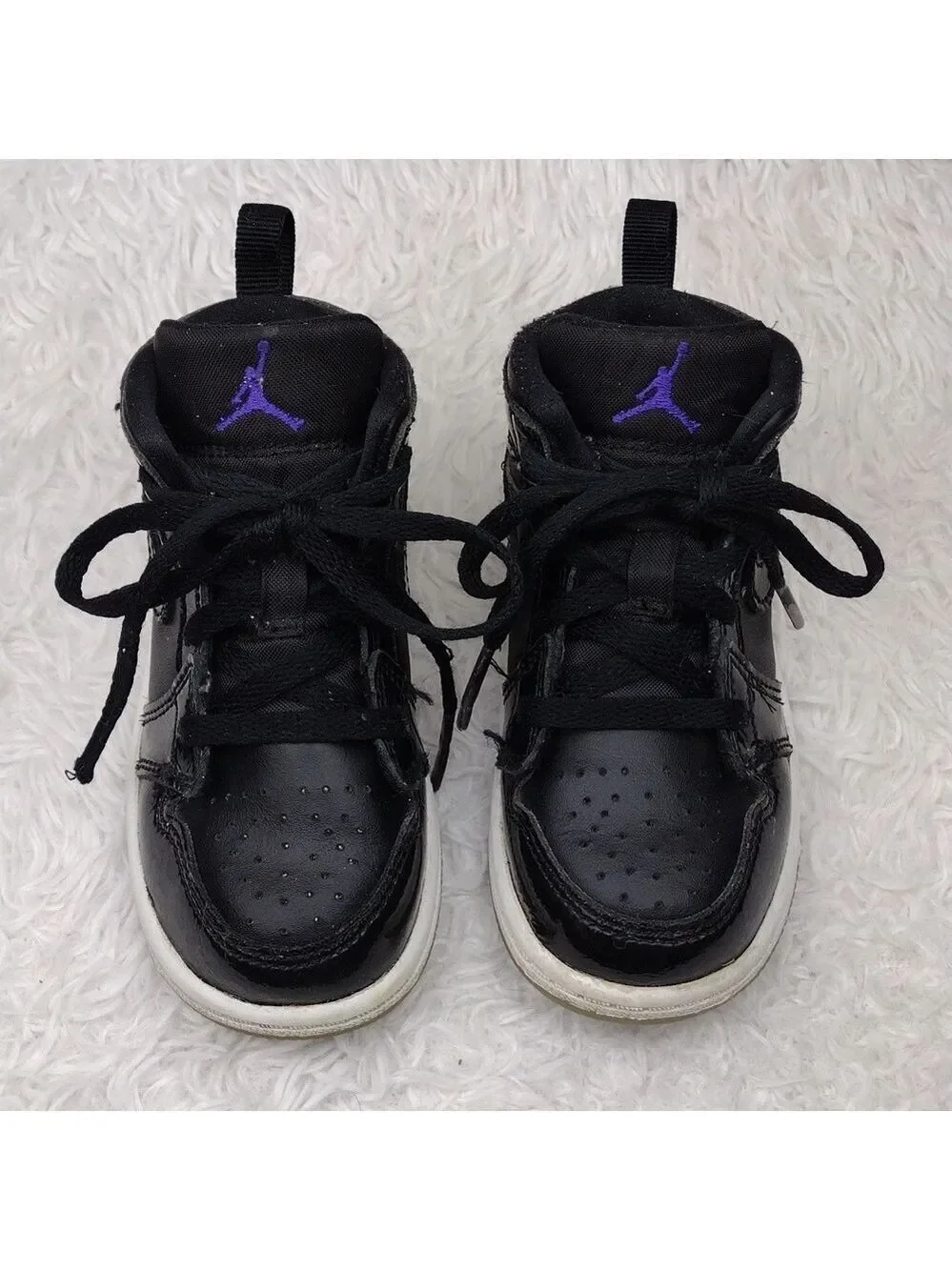 Nike Air Jordan 1 Mid Space Jam Black Leather High Top Lace Up Toddler Sneaker